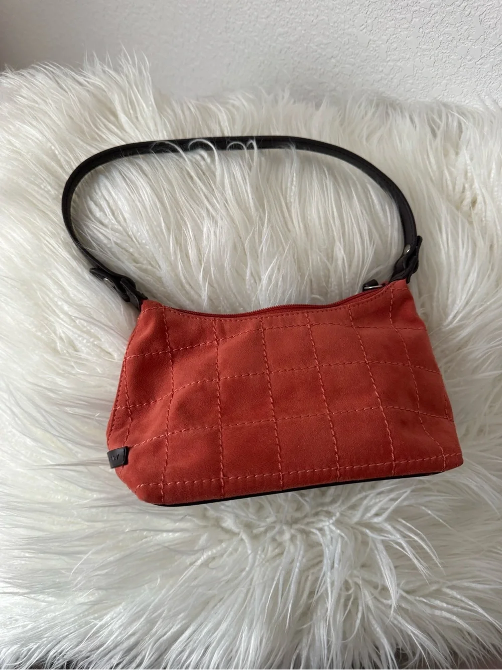 Red Quilted Shoulder Bag with Black Strap